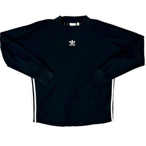 Adidas Retro Center Logo 3 Stripe Embroidered Athletic Long Sleeve Shirt, Mens L